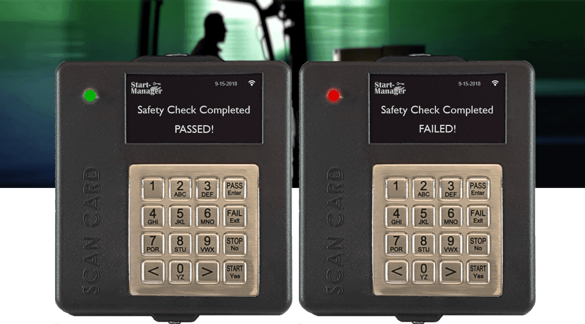 Two SM301 units showing a passed and a failed safety check